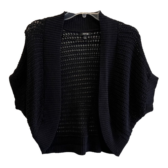 Apt. 9 Women's Y2K Black Open Knit Boho Fairy Cropped Bolero Sweater Size XL - Picture 3 of 10